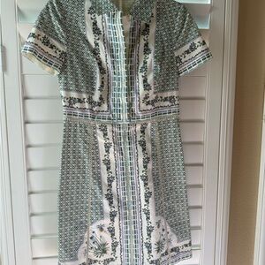 Tory Burch Green and White Geometric Dress